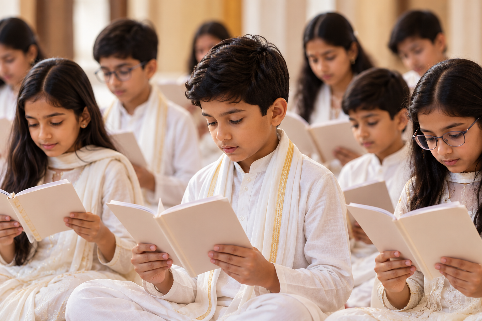 Children reciting sutras at the Derasar